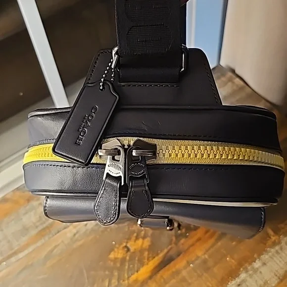 Coach Track Pack In Colorblock - All Calf Leather - Gunmetal-Lime-Green - Picture 6 of 12